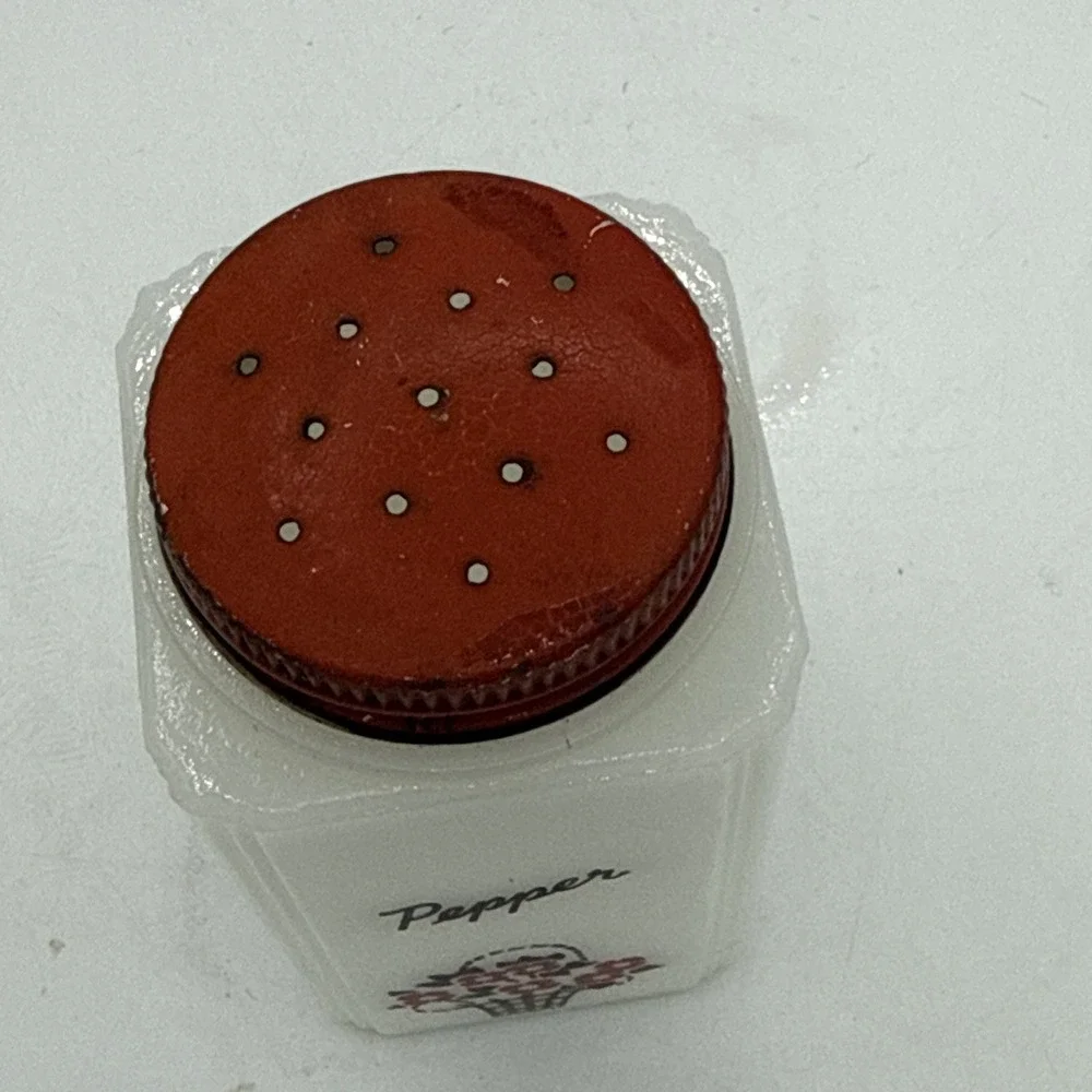 Vintage McKee Tipp City Milk Glass Salt Shaker Flower Pot Red Metal Lid 4